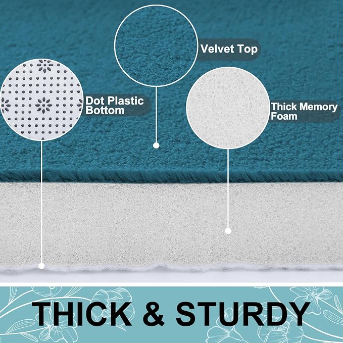 Smiry Memory Foam Bath Mat 36x24, Extra Soft and Absorbent Bathroom Rugs | Peacock Blue, Quick Dry Machine Washable Non-Slip Bath Mat for Bathroom Floor, Shower and Tub
