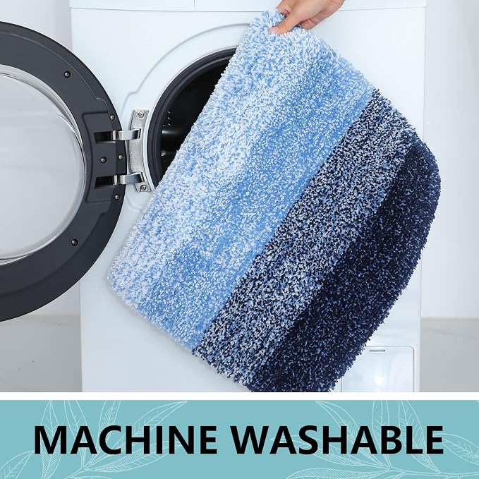 Arotive Microfiber Bathroom Rugs, Shaggy Soft Absorbent Bath Rug, 47x24 | Blue, Rubber Backing Thick Plush Machine Washable Dry Bath Mats for Bathroom, Tub and Shower, Rectangular