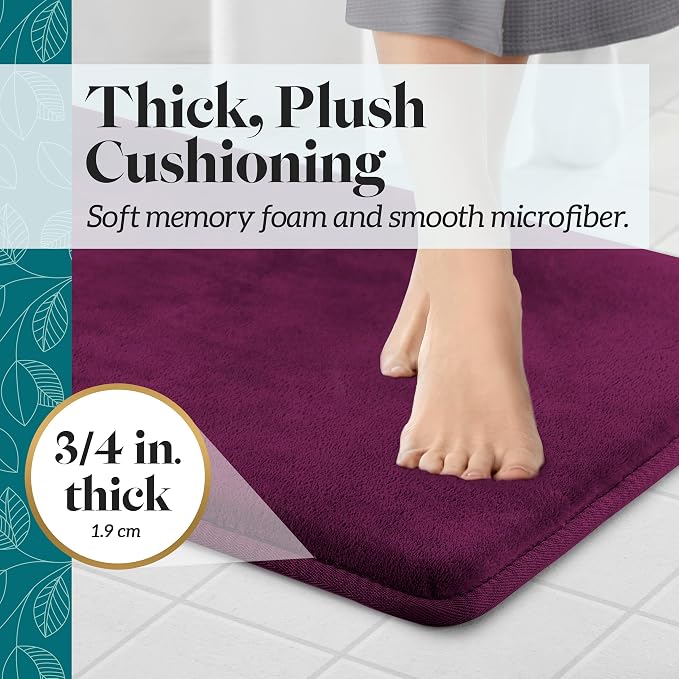 Memory Foam Bath Mat Non Slip Absorbent Super Cozy Velvet Bathroom Rug Carpet (22 inches X 42 inches, Eggplant)
