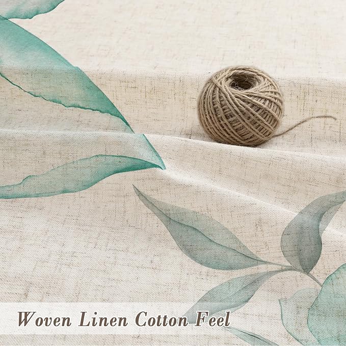 Litabel Farmhouse Teal Floral Linen Shower Curtain, Boho Vintage Spring Cotton Shower Curtains for Chic Elegant Bathroom Decor, Ink Painting Style Blossom Fabric Bath Curtain, 72 x 72