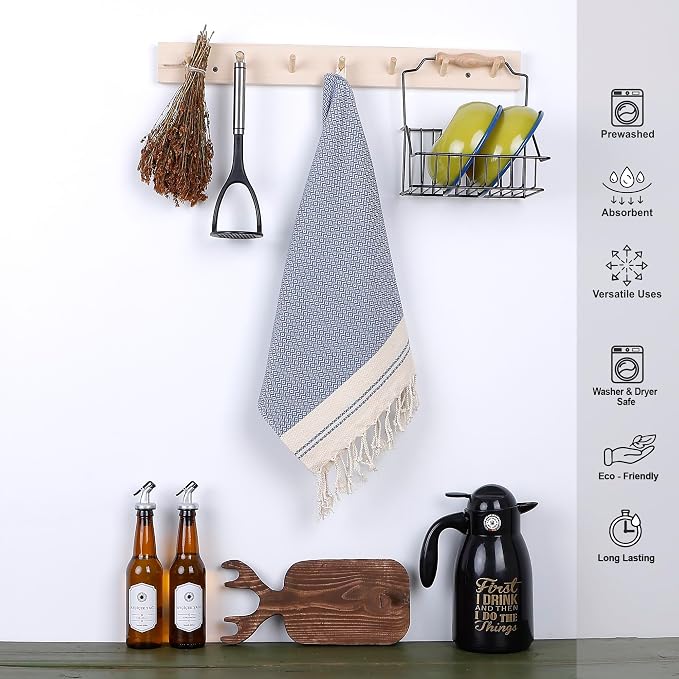 Evelynen Turkish Hand Towels for Bathroom & Kitchen Towels Decorative Set of 2 | Boho Farmhouse Hand Towels with Hanging Loops for Face, Tea, Dish, Kitchen & Bath | (16" x 32" - Queen Blue)