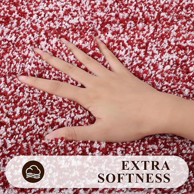 Pauwer Bathroom Rugs Sets 2 Piece, Non Slip Washable Bath Mat, Red | Soft Plush Microfiber, Super Absorbent Floor Carpet, Quick Dry, Shaggy Shower Rug Runner