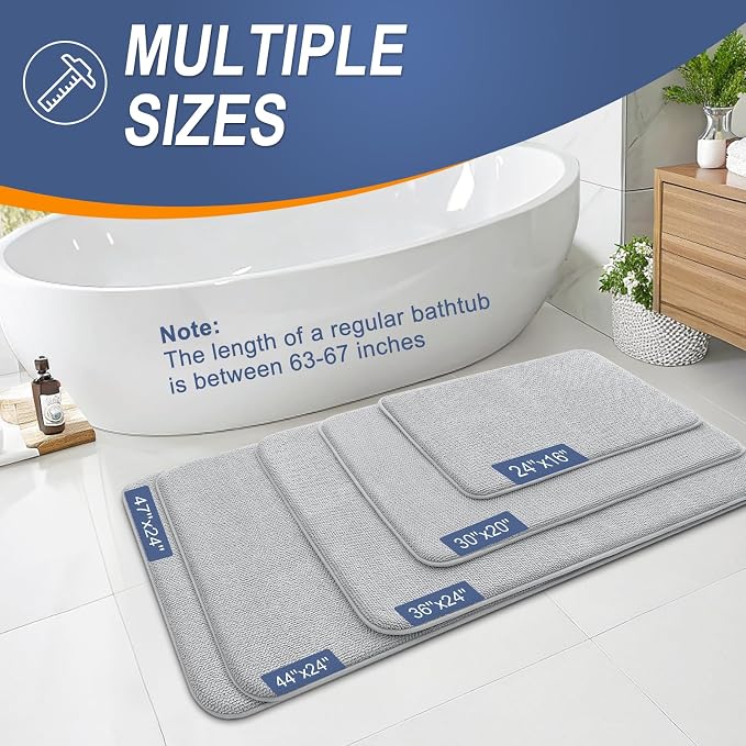 OLANLY Memory Foam Bathroom Runner Rugs 70x24, Long Bath Mats, Light Grey | Soft Quick Dry Bath Rugs, Non-Slip, Absorbent Machine Washable Mat for Bathroom Floor, Tub and Shower, Home Decor Accessories