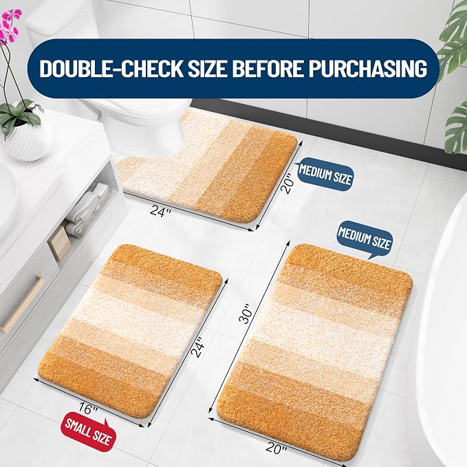 OLANLY Bathroom Runner Rug 47x17, Extra Soft Absorbent Microfiber Bath Rugs | Golden Yellow, Non-Slip Quick-Drying Rubber Backing, Washable Long Bath Mat for Floor, Tub and Shower, Home Decor