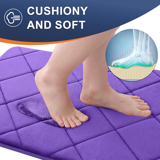OLANLY Memory Foam Toilet Rugs U-Shaped 24x20, Ultra Soft and Absorbent | Purple, Quick Dry Commode Contour Rugs, Machine Washable, Comfortable Bathroom Contour Bath Mats for Toilet Base