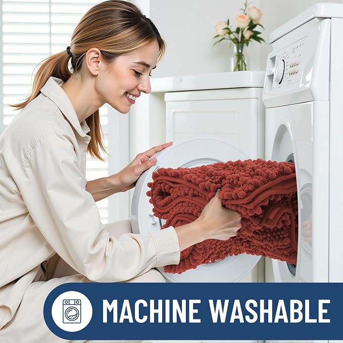 Smiry Bathroom Rugs 24X16, Extra Soft Rubber Backing Chenille Bath Mats | Maple Red Machine Washable Non Slip Quick Dry Bath Mats for Bathroom Floor, Tub, Shower, Home Decor Accessories