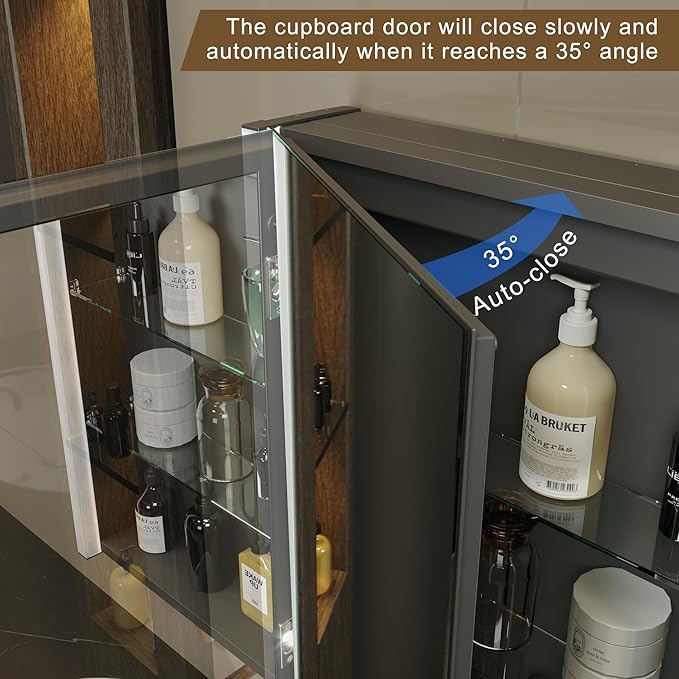 21x28 Inch Left Hinge Aluminum LED Bathroom Medicine Cabinet with Mirror | Light Adjustment, Anti-Fog, Sockets&USBs, High Capacity, Easy to Install