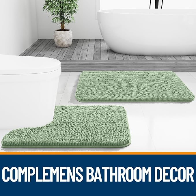 OLANLY Bathroom Runner Rugs 47x24, Extra Soft Absorbent Chenille Bath Rugs | Sage Green, Quick-Drying Rubber Backing, Washable Long Bath Mat for Bathroom Floor, Tub and Shower, Home Decor Accessories