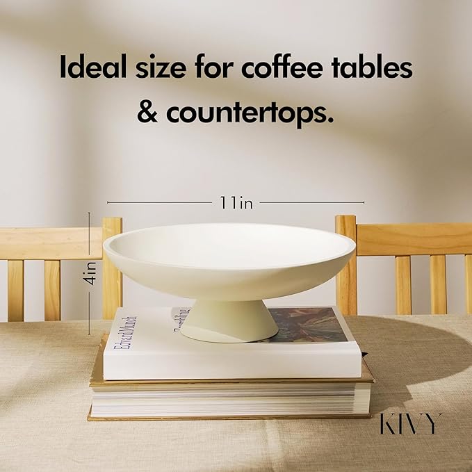 KIVY Concrete Fruit Bowl for Kitchen Counter - Large Decorative Bowl | Home Decor - Modern Fruit Basket for Entryway Table - Pedestal Bowl - Decorative Bowls for Home Decor -White Fruit Bowl Decor
