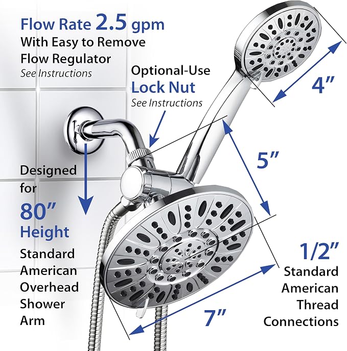 AquaDance 7" Premium High Pressure 3-way Rain & Handheld Shower Head Combo | Enjoy Dual 6-Setting Luxury Shower Heads Separately or Together for the Best of Both Worlds! Stainless Steel Hose - Nickel