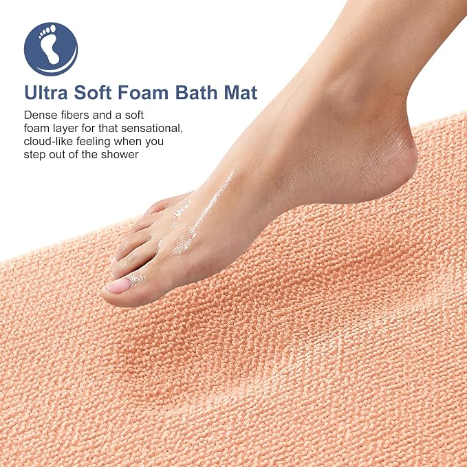 OLANLY Thick Memory Foam Bathroom Rugs 30x20, Absorbent Bath Mat, Peach | Soft Quick Dry Bath Rugs, Non-Slip, Machine Washable Carpet for Bathroom Floor, Tub and Shower, Home Decor Accessories