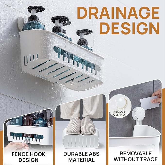 Shower Caddy Suction Cup,Shower Organizer Bathroom Shelf,White M&L