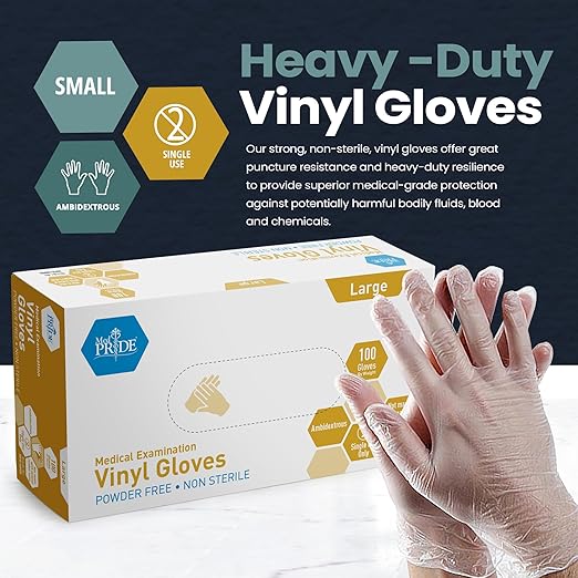 MED PRIDE Vinyl Exam Medical Gloves,Powder-Free,Latex-Free,Large,100-Count