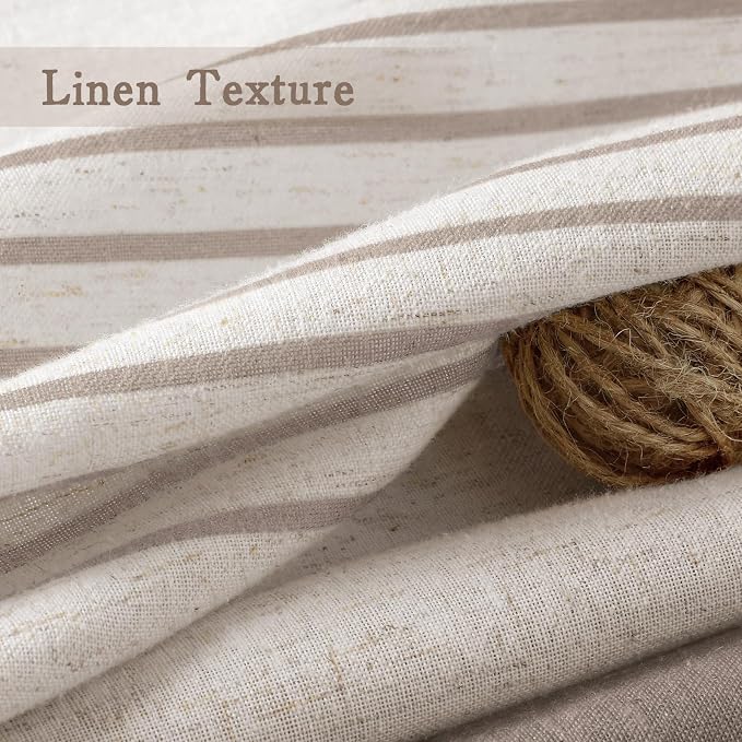 Taupe Farmhouse Linen Striped Shower Curtain with Tassel 72"W X 72"L | Boho Farmhouse Shower Curtains with Linen Texture for Bathroom Decor