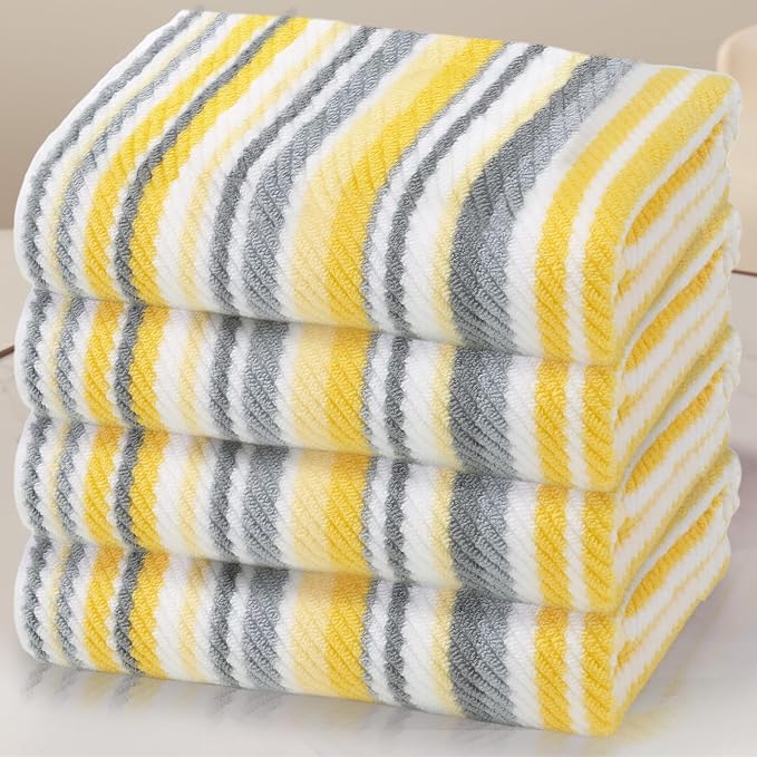 VOOVA & MOVAS Yellow Bath Towels 4 Pack, 100% Cotton, 28x52 in | Ideal for Daily Showering, Soft, Absorbent, Lightweight, Luxury Towel Set, Bath Towels with Hanging Loops