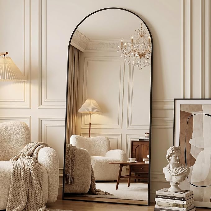Full Length Mirror, 78" x 38" Arched Full Body Mirror Large Standing Floor Mirrors, Mirrors for Bedroom, Bathroom, Living Room Standing or Wall Leaning, Black