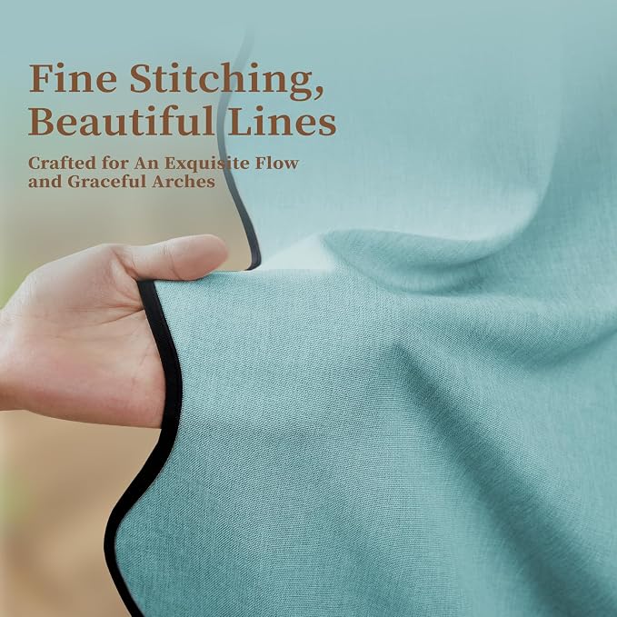 72x80 Boho Scalloped Linen Textured Cloth Shower Curtain Set, Teal | Long Size, 230GSM Waterproof Polyester, Heavy Duty Fabric, 12 Plastic Hooks, Elegant Modern Farmhouse Style, Machine Washable