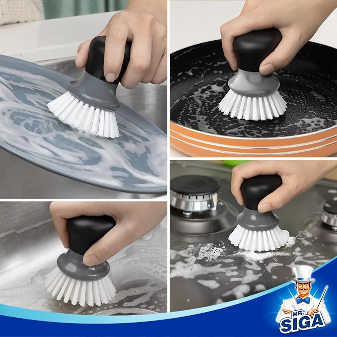 MR.SIGA Dish Scrub Brush, Palm Brush Dish Scrubber, Gray, Pack of 2 | Kitchen Brushes for dishes, pans, pots, sink cleaning, palm scrubber, palm scrub brush, dish scrubber