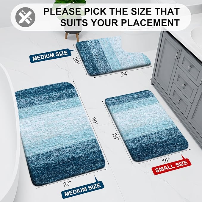 Arotive Microfiber Bathroom Rugs, Shaggy Soft Absorbent Bath Rug, 24x16 | PeacockBlue, Rubber Backing Thick Plush Machine Washable Dry Bath Mats for Bathroom, Tub and Shower, Rectangular