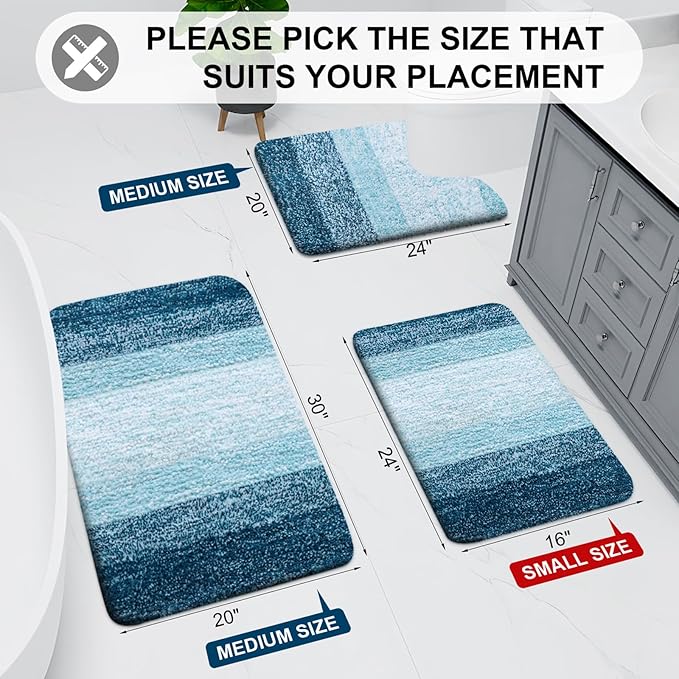 Arotive Microfiber Bathroom Rugs, Shaggy Soft Absorbent Bath Rug, 59x17 | PeacockBlue, Rubber Backing Thick Plush Machine Washable Dry Bath Mats for Bathroom, Tub and Shower, Rectangular