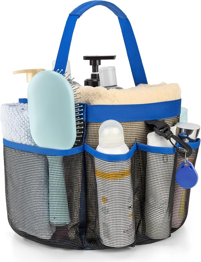 Mesh Shower Caddy Portable for College Dorm Room Essentials with 8-Pocket Large Capacity,Quick Dry Shower Bag for Bathroom, Beach,Gym