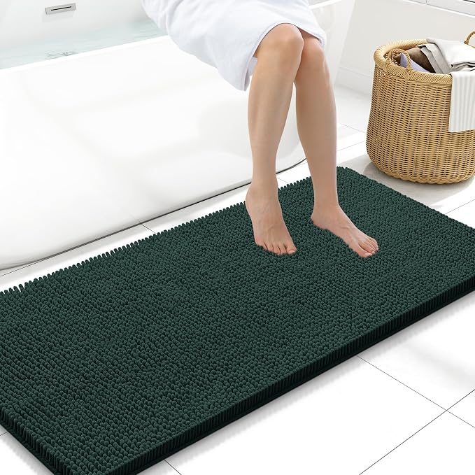 Arotive Bathroom Rugs 47x20, Soft Absorbent Shaggy Chenille Bath Rugs | Blackish Green, Machine Washable Rubber Backing Bath Mats for Bathroom Floor Tub and Shower Home Decor Accessories