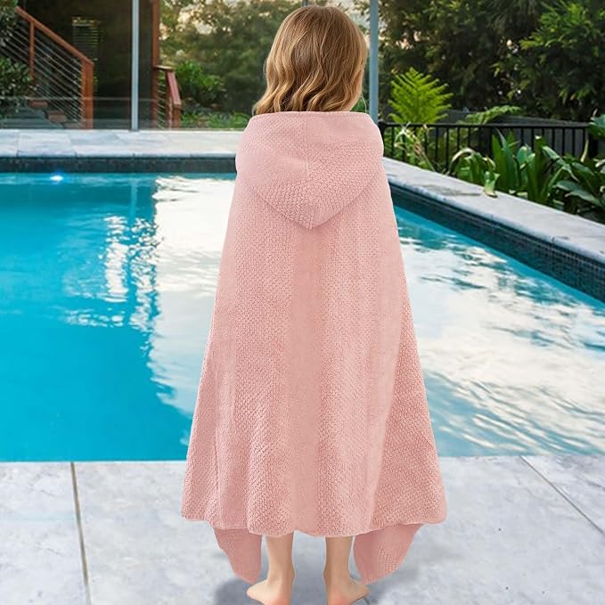 VOOVA & MOVAS Kids Bath Towel, 6-10 Years, 100% Cotton, Light Pink Waffle | Vertical Raised Waffle Surface, Plush Thick Towel, High Absorbency for Pool and Beach