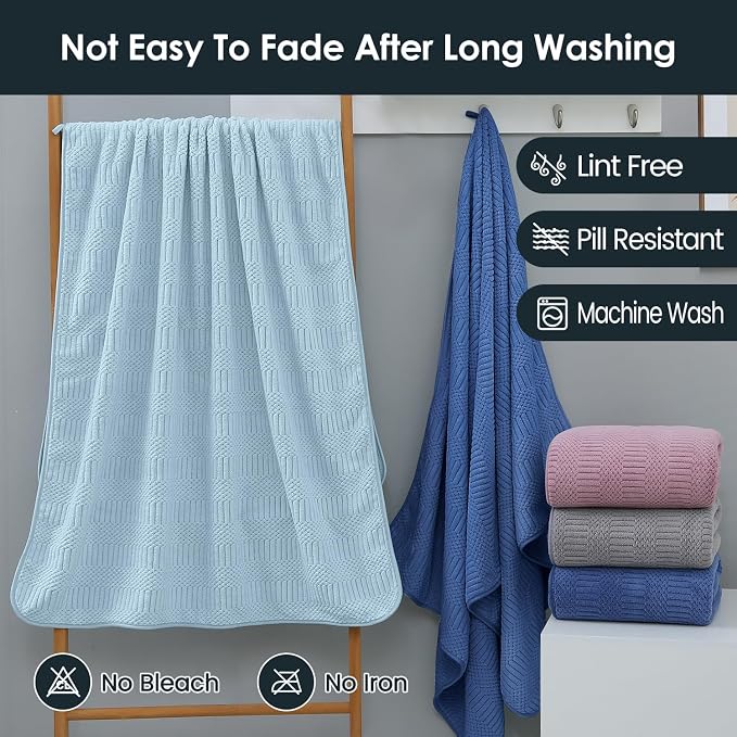 JML Microfiber Bath Towels, Purple, 30" x 60", 2 Pack | Hanging Hook, Lint Free, Oversized, Soft, Super Absorbent, Fast Drying, Use for Sport, Fitness, Yoga, Diamond Cross Grid