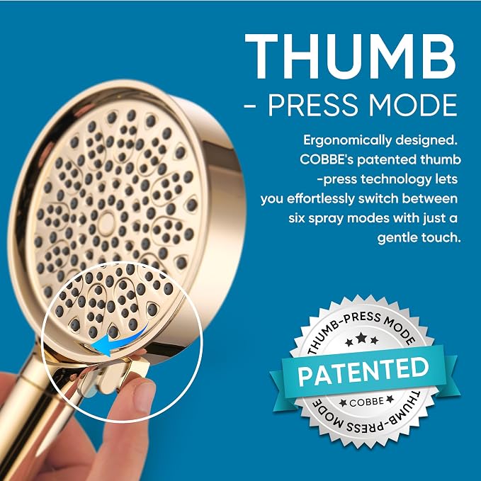 Cobbe Filtered Shower Head with Handheld, High Pressure 6 Spray Mode Showerhead with Filters, Water Softener Filters Beads for Hard Water - Remove Chlorine - Reduces Dry Itchy Skin, Egyptian Gold | High Pressure 6 Spray Mode Shower Head with Filters - ...
