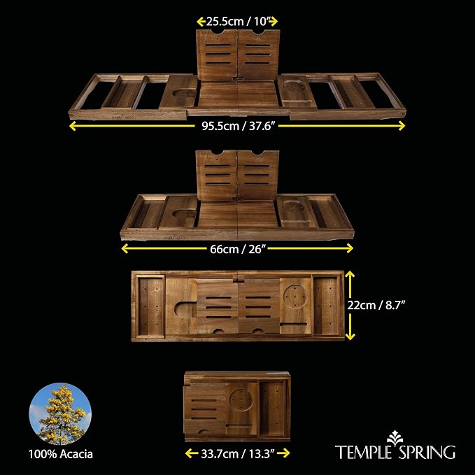 Foldable Bathtub Tray, Unique Design Selfcare Bathroom Caddy, Acacia Spa Bathroom Tray, Wooden Bathtub Accessories, Wedding Gift/Birthday Gift/New Home Bath Table – Not Teak