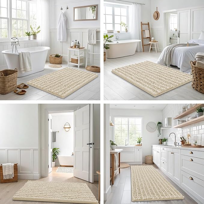 Smiry Bathroom Rugs 44X24, Extra Soft Rubber Backing Chenille Bath Mats | Sand Machine Washable Non Slip Quick Dry Bath Mats for Bathroom Floor, Tub, Shower, Home Decor Accessories