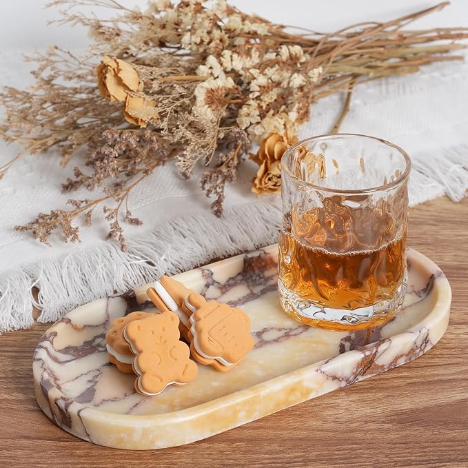Natural Marble Tray for Decor, Marble Vanity Tray for Perfume, Cosmetics, Jewelry, Stone Decorative Trays for Dresser Organizer, Storage Trays for Home Bathroom Countertop(Calacatta Viola)
