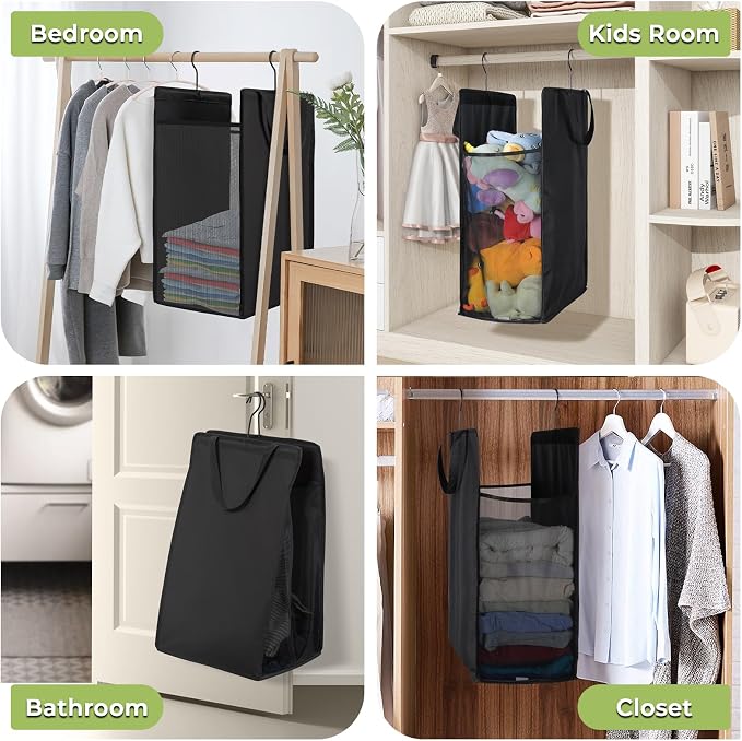 FENTEC 1 Pack Black Hanging Laundry Hamper，Laundry Hamper Bag with Handles | Hanging Laundry Basket, Slim Laundry Hamper Bag, Portable Hanging Closet Hamper, Mesh Heavy Duty Hanging Laundry Bag