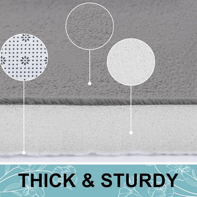 Smiry Memory Foam Bath Mat 36x24, Extra Soft and Absorbent Bathroom Rugs | Grey, Quick Dry Machine Washable Non-Slip Bath Mat for Bathroom Floor, Shower and Tub