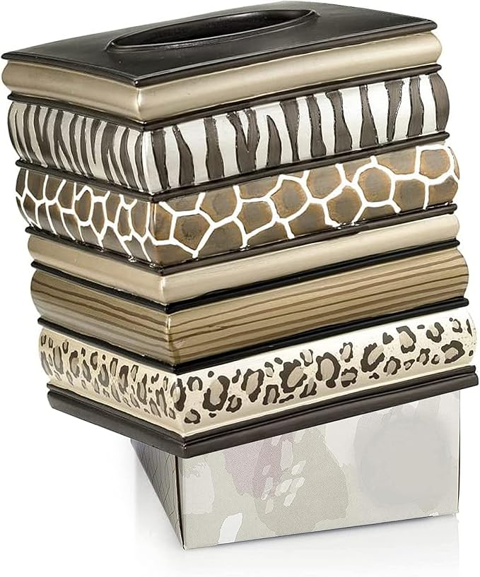 Resin Tissue Box Cover for Modern Home Decor - Minimalist Square Tissue Box Holder for Guest Room, Bedroom, Bathroom, Tabletop & Office - Durable and Aesthetic Tissue Holder, Safari Stripes