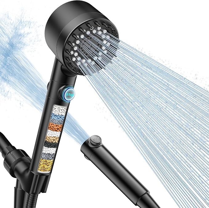 FEELSO Filtered Shower Head with Handheld, High Pressure Shower Filter Head | ON/OFF Switch, Anti-clog Nozzles, 4 Spray Showerhead with Filters for Hard Water, Remove Chlorine, Reduce Dry Itchy Skin