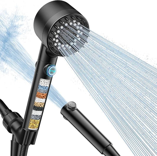 FEELSO Filtered Shower Head with Handheld, High Pressure Shower Filter Head | ON/OFF Switch, Anti-clog Nozzles, 4 Spray Showerhead with Filters for Hard Water, Remove Chlorine, Reduce Dry Itchy Skin