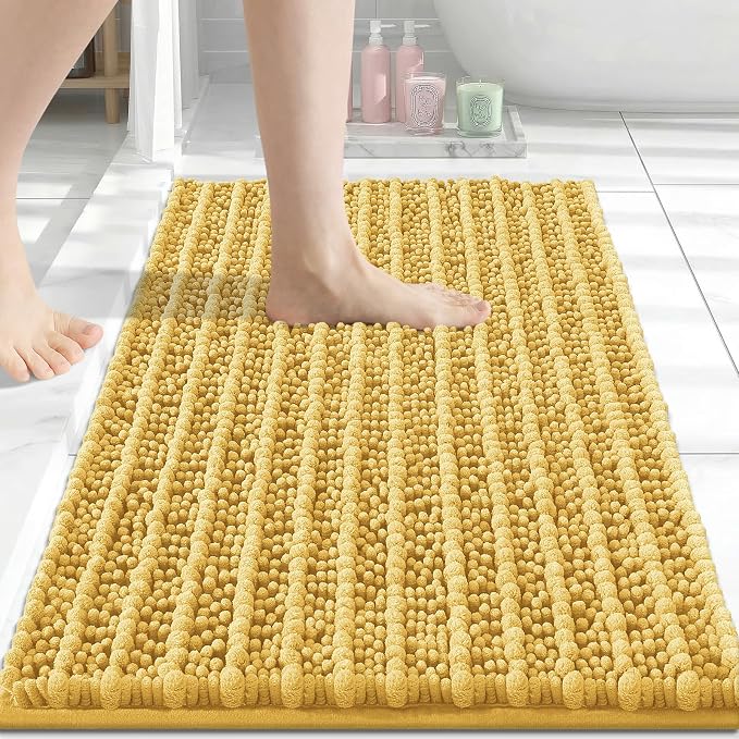 Arotive Bathroom Rugs Mat 30x17, Soft Absorbent Chenille Shaggy Bath Mat | Yellow, Machine Wash Dry, Bath Rugs for Bathroom Floor, Tub and Shower, Home Decor Accessories