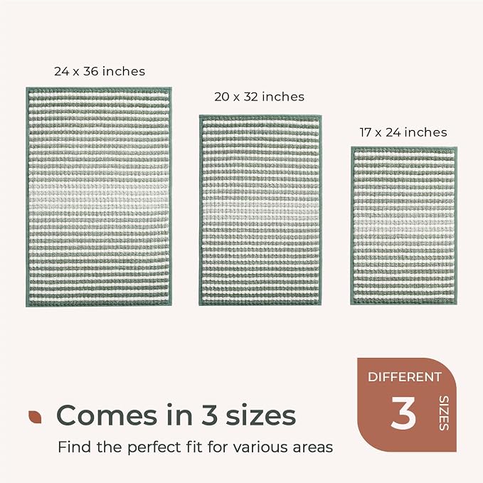 FRESHMINT Chunky Ombre Chenille Bathroom Rug, Sage Green & White, 20"x32" | Water Absorbent, Soft Bath Rugs for Bathroom Floor, Thick Non Slip, Washable Quick Dry