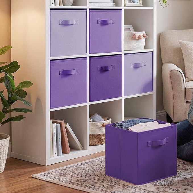 Cupic Cupid 6-Pack 13x13 Storage Cube Bins, Fabric Cubes, Purple Gradient | Foldable, Reinforced Front Handle, Holds Toys, Books, Accessories, Fits Closet, Shelves, Playroom, Office, Cubby
