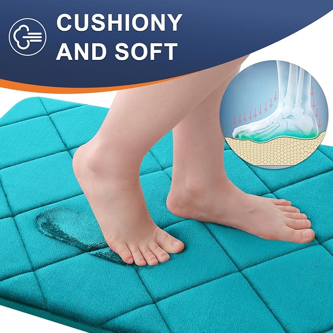 OLANLY Memory Foam Bath Mat 59x34, Ultra Soft and Absorbent Bathroom Rugs | Teal, Quick Dry, Machine Washable Shower Bath Rugs, Comfortable Bath Carpet for Bathroom Floor, Tub and Shower