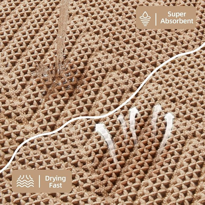 Sunfly Boho Bathroom Rug, Herringbone Waffle Bath Mat Non-Slip Washable Super Absorbent Quick Dry, Farmhouse Bath Mat for Bathroom Floor Decor 24"*36" Khaki