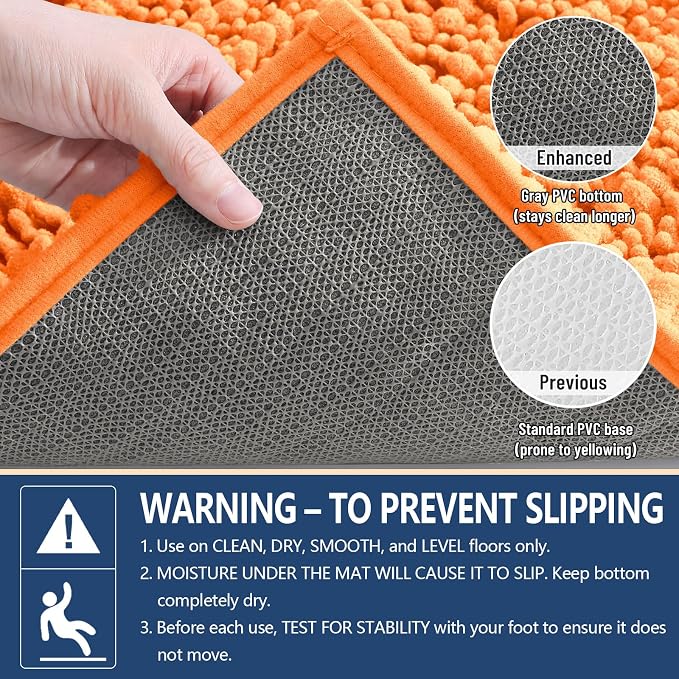 Arotive Bathroom Rugs Mat 36x24, Soft Absorbent Chenille Shaggy Bath Mat | Orange, Machine Wash Dry, Bath Rugs for Bathroom Floor, Tub and Shower, Home Decor Accessories