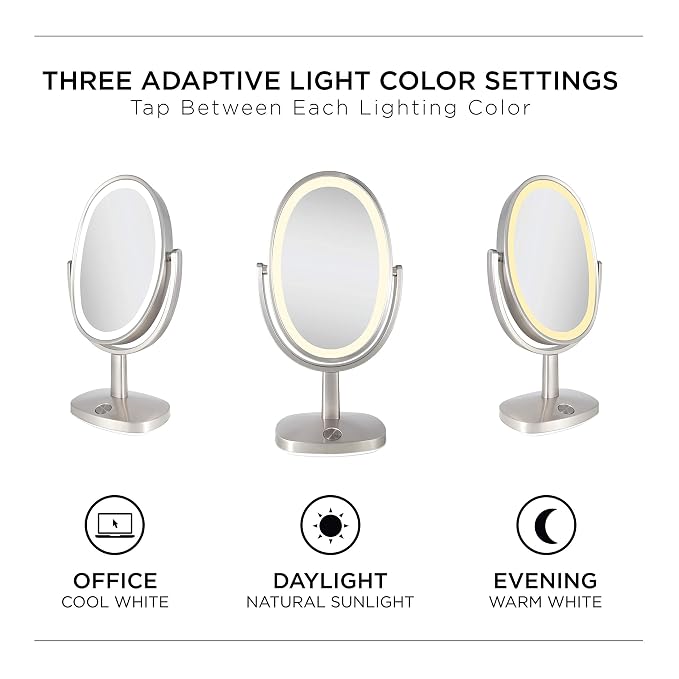 Zadro Newport 10" by 18" Oval LED Lighted Makeup Mirror with Magnification 5X/1X Touch Control Makeup Mirror with Lights
