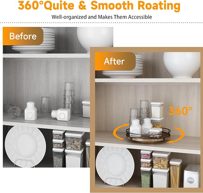 AMH 9-Inch Farmhouse Oak Lazy Susan Cabinet Organizer, Walnut Finish | Smooth rotating oak tray with walnut finish for dining tables, kitchen counters, pantries and cabinet storage.