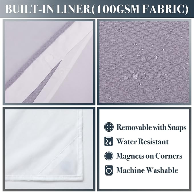 N&Y HOME Waffle Weave Shower Curtain with Snap-in Liner 71x72, Lavender | 12 Metal Hooks Included, Snap on Fabric Liner, Mesh Window, Washable, Hotel Style Shower Curtain Set for Bathroom