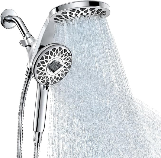 High Pressure Rain Shower Head with Handheld Spray Combo | Detachable Dual Shower Head with 10 Sprays Modes - Upgrade Knob Spray Mode Selector and Magnetic Guidance Docking System