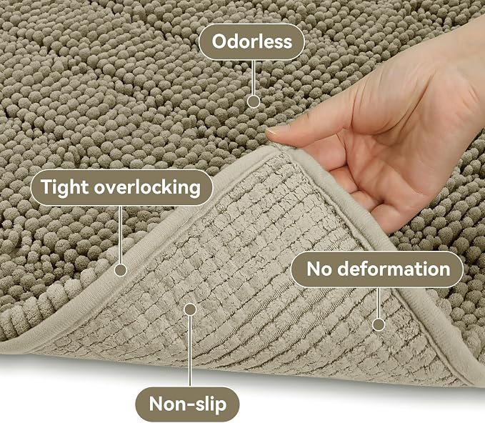 Bcoimo Bath Rug Mat,48x24 High Absorbent Latte Long Bathroom Runner Rugs | No Slip with Rubber Back Chenille Bathroom Mats For Floor,Tub,Shower; Extra Soft, Quick Dry Microfiber mats; Machine Washable