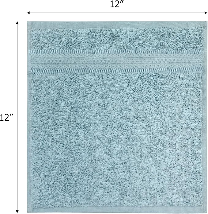 COTTON CRAFT Ultra Soft Washcloths - 12 Pack 100% Ringspun Cotton Facecloth | Large 12x12 Light Blue Washcloths - Plush 580 GSM Absorbent Quick Dry Everyday Luxurious Wash Towels for Baby Spa Gym Travel