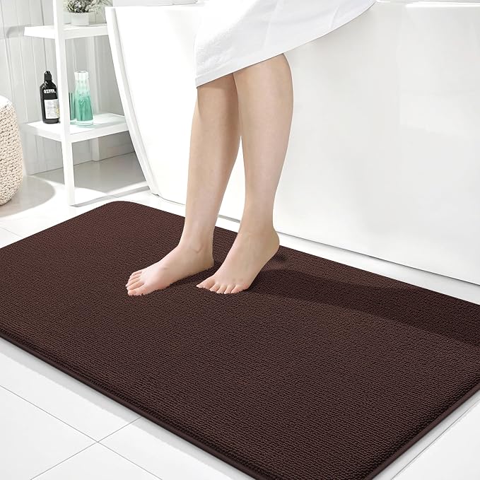 OLANLY Memory Foam Bathroom Runner Rugs 40x24, Absorbent Long Mat, Brown | Soft Quick Dry Bath Rugs, Non-Slip Carpet, Machine Washable Mat for Bathroom Floor, Tub and Shower, Home Decor Accessories